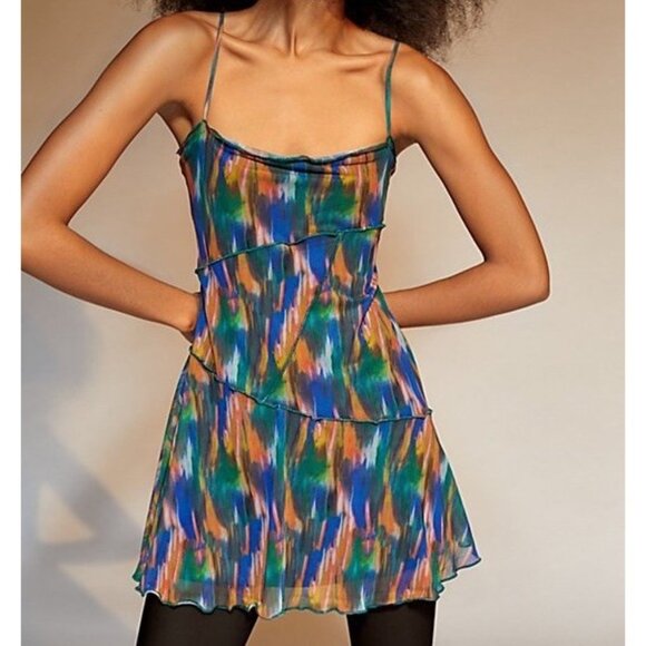 Urban Outfitters Babydoll Mini Dress Sz Small Multicolor Fairy Rainbow Coquette - Picture 2 of 12